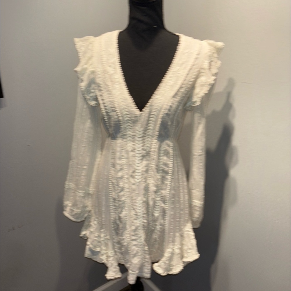 Free People White Mini Dress with V-Neck